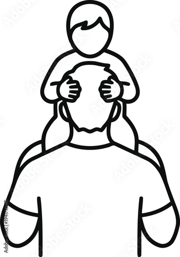 Minimalist line art vector illustration of a father carrying his child on his shoulders