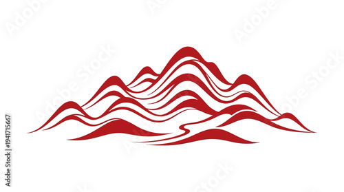Abstract representation of red mountain ranges with flowing lines and curves, symbolizing nature's beauty