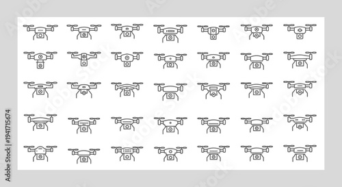 Drone Icons Set: A Variety of Aerial Vehicle Illustrations on White Background