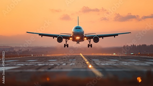 Wallpaper Mural A commercial airplane approaches a runway during sunrise. Torontodigital.ca
