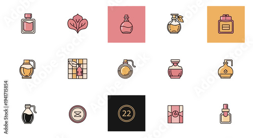 Perfume Bottle Icons Set: Vintage & Modern Fragrance Containers
