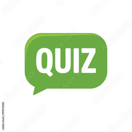 A bright green speech bubble displays the word quiz in white lettering