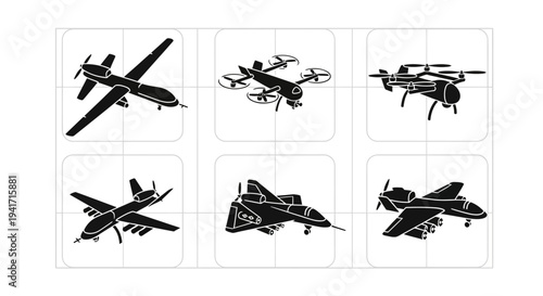 Diverse Drone Aircraft Silhouettes Collection - Modern Aerial Vehicles