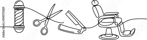Set of continuous one line barber shop. one line art icon drawing vector
