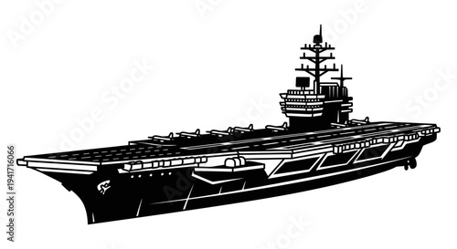 Modern Aircraft Carrier Warship, Military Naval Vessel, Transportation, Maritime, Power