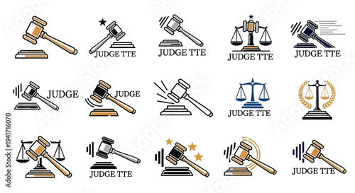 Justice Gavel and Scales Icons Set - Law, Courtroom, Legal Decision Symbols