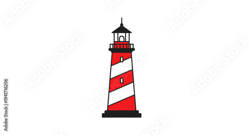 Isolated vector illustration of a classic red and white lighthouse