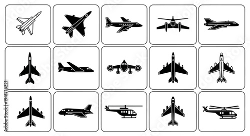 Vector Icons of Aircraft: Jets, Helicopters, and Airplanes