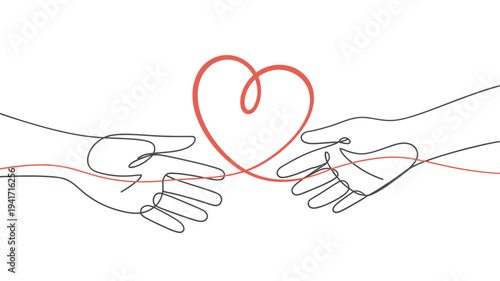 Two hands forming a heart shape with continuous line art