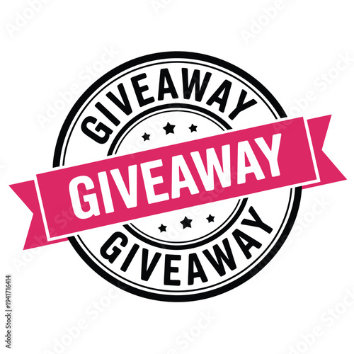 A circular giveaway badge with a pink ribbon banner design