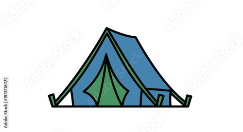 Cartoon tent illustration with blue and green colors isolated on white
