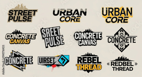 Urban Streetwear Logos Collection - Concrete Canvas, Street Pulse, Rebel Thread Designs.