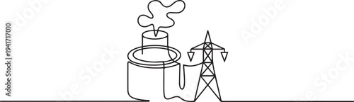 The small modular reactor, clean energy production. one line art icon drawing vector