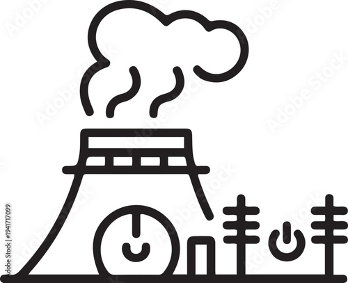 The small modular reactor, clean energy production. one line art icon drawing vector