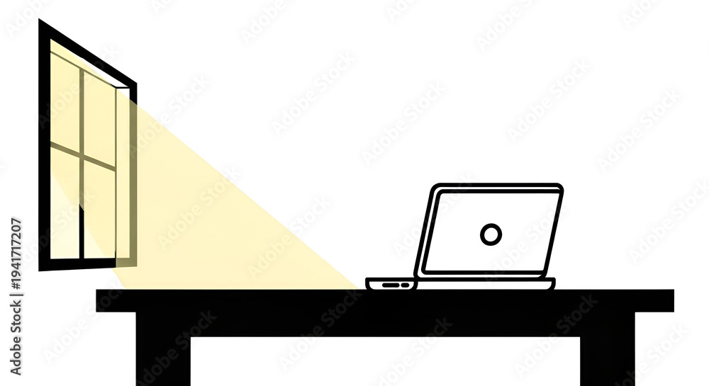 Fototapeta premium Minimal workspace interior with desk laptop and window light representing modern remote work productivity environment