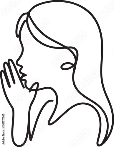 girl whispers, in secret. one line art icon drawing vector