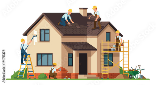 Home repair and construction work by professional builders and painters on house