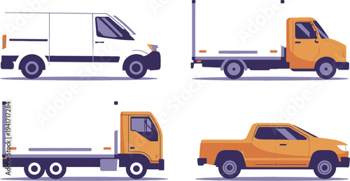 Four trucks illustration showcasing transport vehicles in a graphic format