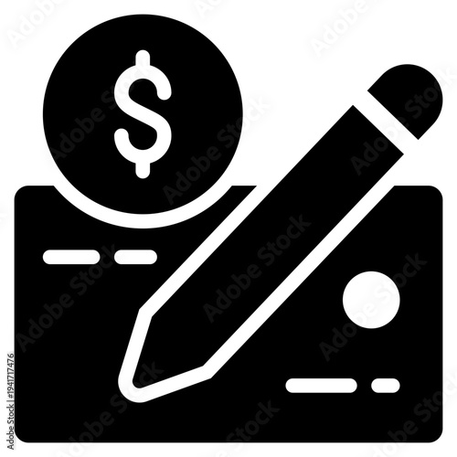 bank money cheque signature sign pen solid glyph icon