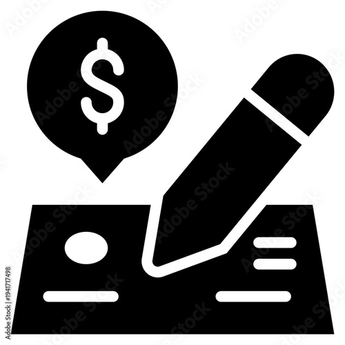 cash cheque money signature sign bank solid glyph icon