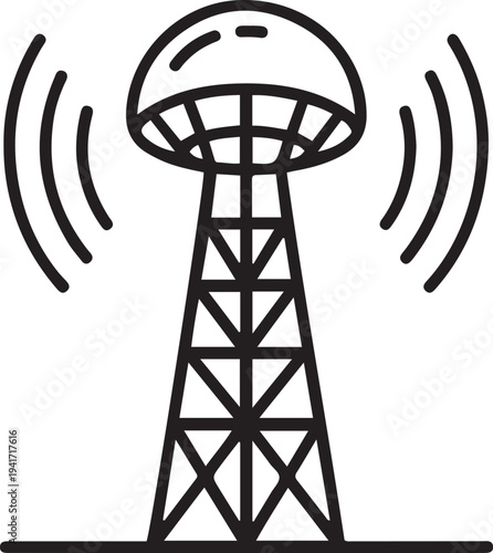 Wardenclyffe Tower, clean energy production, one line art icon drawing vector