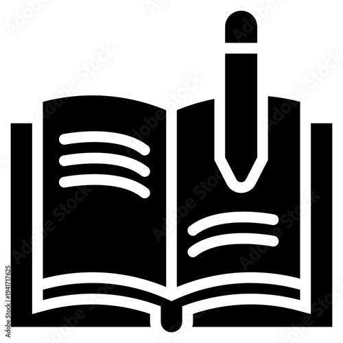 open book learning knowledge writing pencil pen solid glyph icon