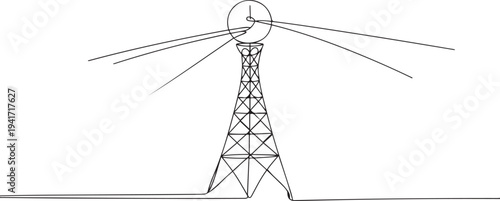 Wardenclyffe Tower, clean energy production, one line art icon drawing vector