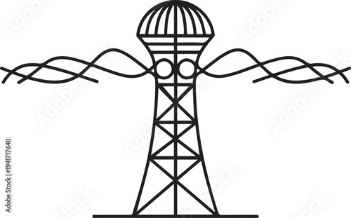 Wardenclyffe Tower, clean energy production, one line art icon drawing vector