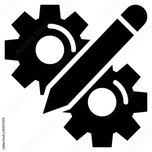 system setting gear wheel writing solid glyph icon