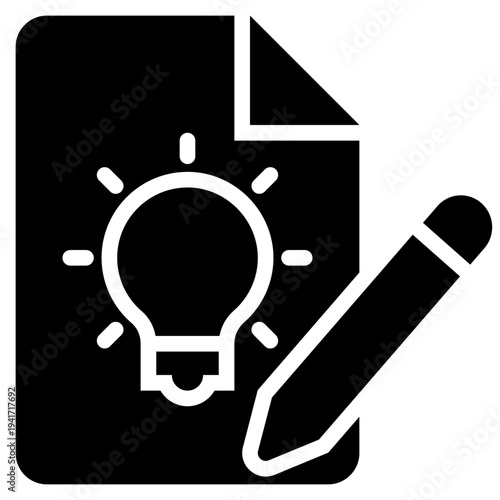 writing idea paper document light bulb solid glyph icon