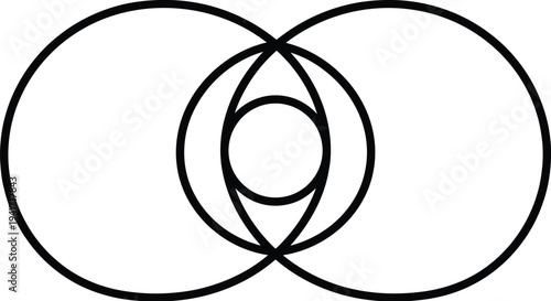 Minimalist abstract line art vector of three interlocking circles representing family bond and fatherhood