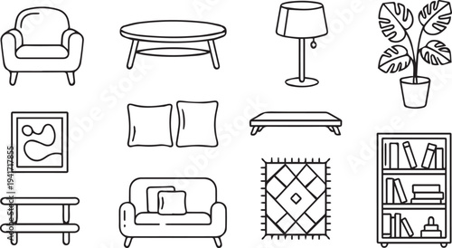 Set of 10 living room furniture icons vector