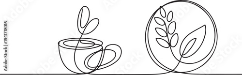 Organic food cafe menu and restaurant badge concept. one line art icon drawing vector