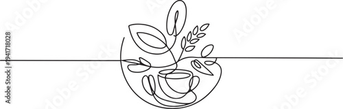 Organic food cafe menu and restaurant badge concept. one line art icon drawing vector