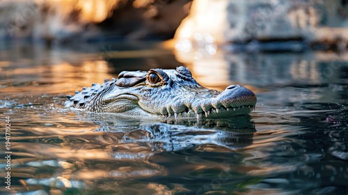 Wallpaper Mural A crocodile swimming in a body of water with its head above the surface. Torontodigital.ca