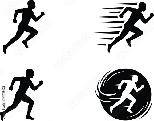 Running athlete silhouettes set sprint runner speed motion sport fitness training icon collection vector illustration