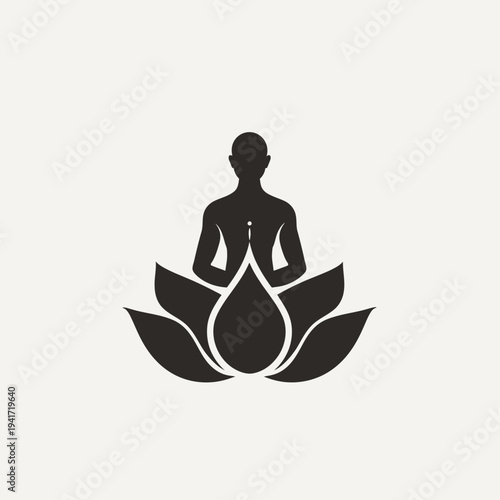 Meditating figure silhouetted within a lotus flower for wellness and calm