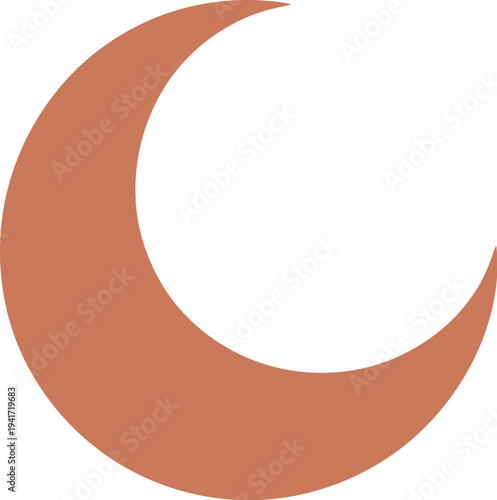 Crescent moon shape in orange hue illustration on white background viewed from straight on