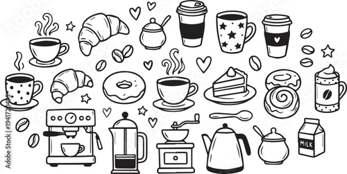 Set of 25 coffee and bakery icons vector