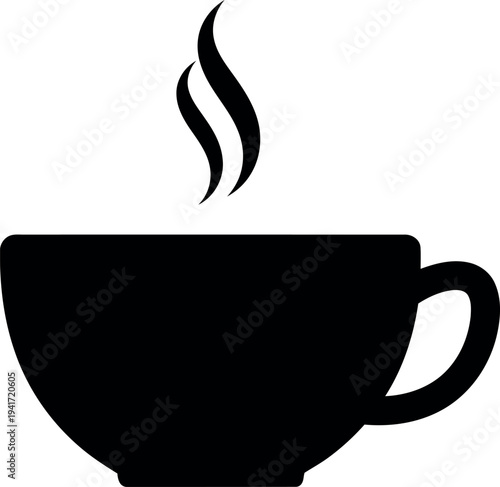 Black silhouette of a steaming coffee cup hot drink