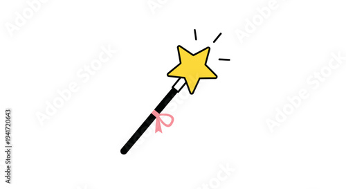 Cartoon star wand illustration on white background for design elements