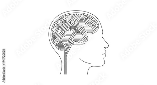 Human head with circuit board pattern representing artificial intelligence.