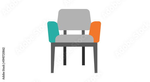 Modern chair illustration with colored armrests isolated on white background