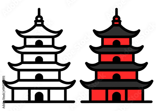 Asian Pagoda Temple Vector Illustration