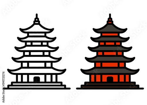 Asian Pagoda Temple Vector Illustration