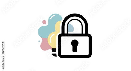 Secure your ideas with a padlock and lightbulbs representing innovation and protection