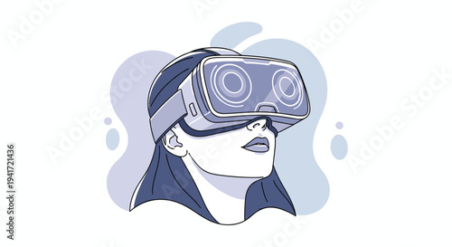 Virtual reality immersive headset illustration person futuristic technology digital experience concept, flat vector illustration