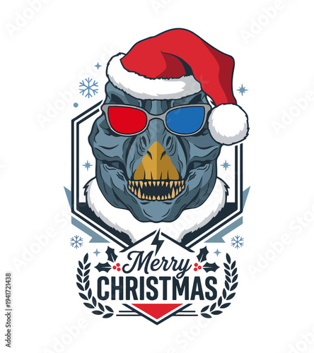 Funny gorilla head wearing santa hat T-shirt design  and sunglasses with merry christmas text isolated on transparent background T-shirt Design
