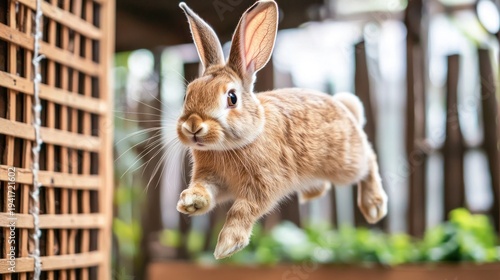 Wallpaper Mural A brown rabbit jumping in mid-air with a blurred background. Torontodigital.ca