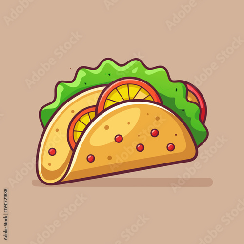 Cartoon Taco with Lettuce and Tomato